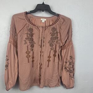Sundance Shirt Womens Small Pink Embroidered Boho Peasant Tunic Long Sleeve